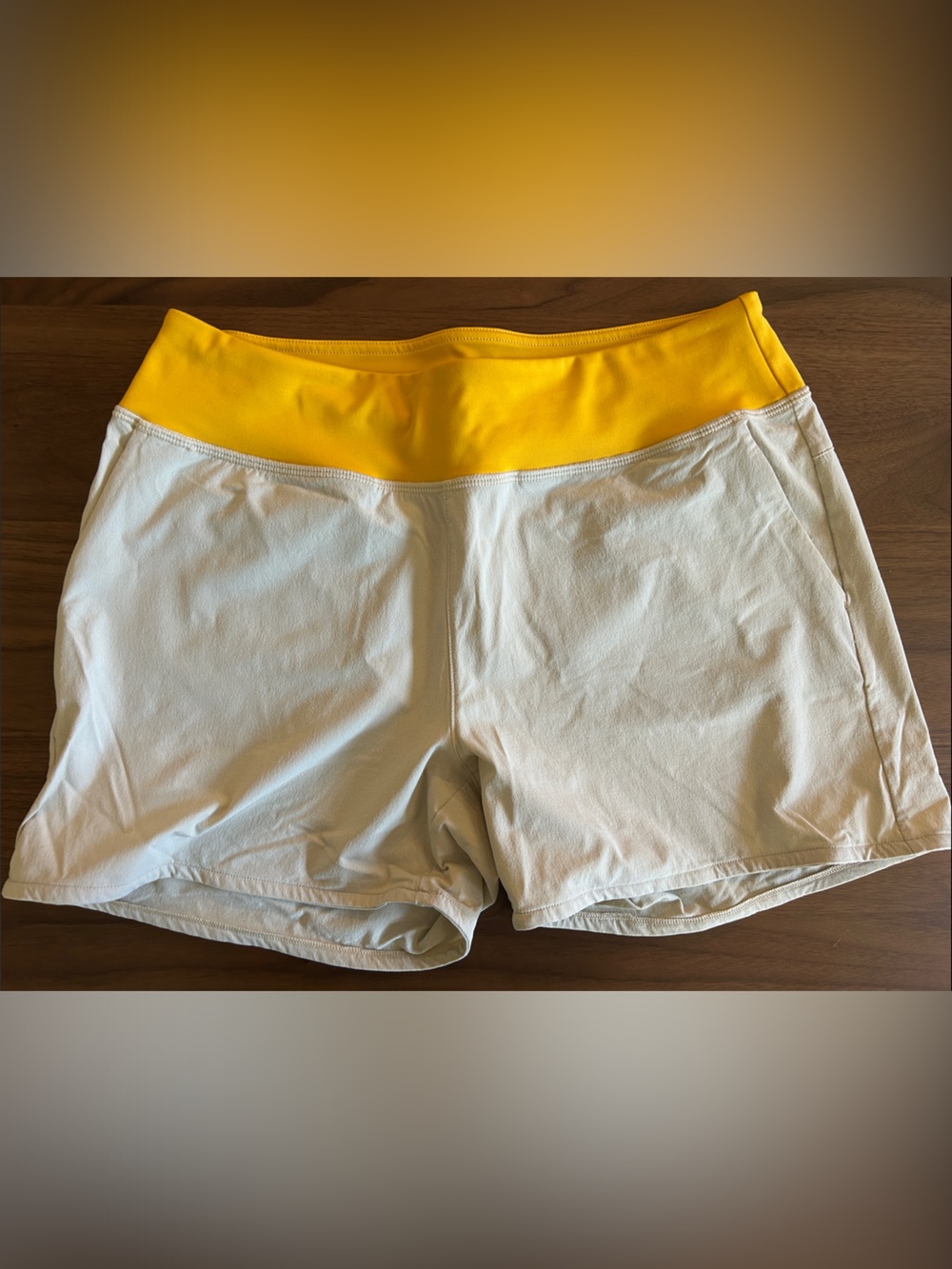 Cotopaxi Beige Athletic Shorts with Yellow Waistband